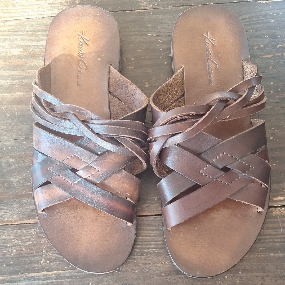 Kenneth Cole Men's Brown Leather Slide Sandals Size 10.5